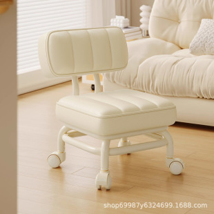 Swivel Stool with Wheels for Living Room, Low Stool with Wheels for Children Learning to Walk, Backrest Chair, Foot Bath Round Stool, Rotating and Adjustable Height with Silent Wheels