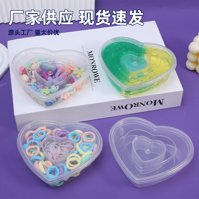 Love PP caja de rejilla de plástico transparente Slime caja de subensamblaje pudín almacenamiento hecho a mano de bricolaje pequeño almacenamiento de banda de goma