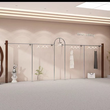 服装店展示架不锈钢上墙架女装店专用陈列货架实木胡桃色侧挂衣架