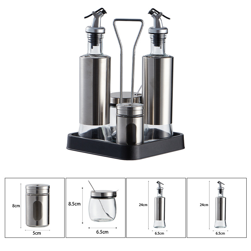 Precio de fábrica suministros de cocina condimento tarro condimento botella caja de almacenamiento combinación condimento botella traje vidrio condimento botella sal tarro