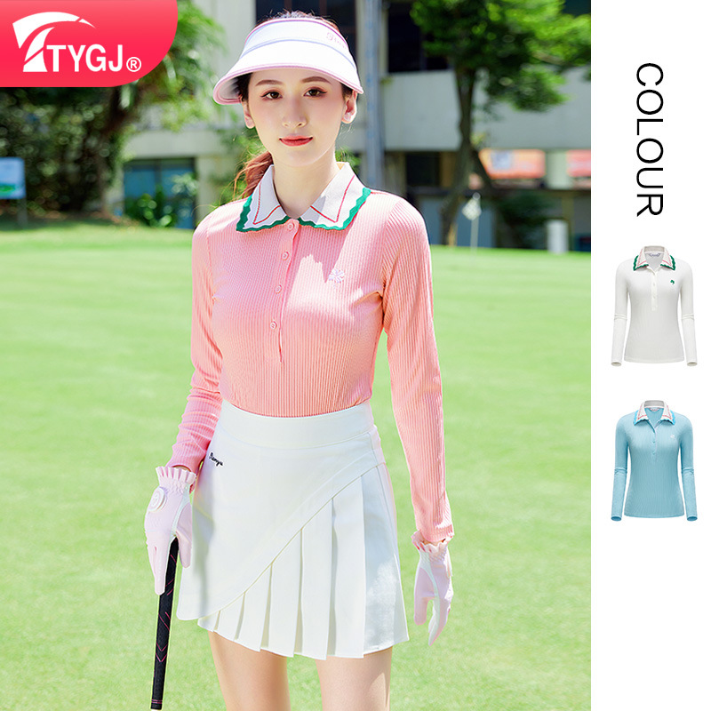 Intermediate Supply Spring & Fall Golf Clothing Women's Long-Sleeved T-Shirt Polo Collar Quick-Drying Casual Sports Top Slightly Elastic