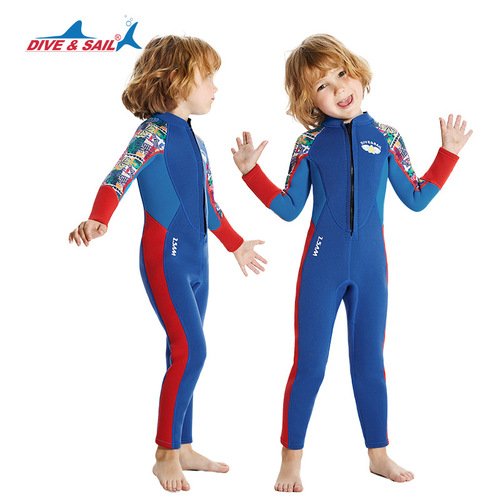 DIVE&SAIL new children's warm wetsuit 2.5MM one-piece long-sleeved thickened wetsuit swimming surfing suit