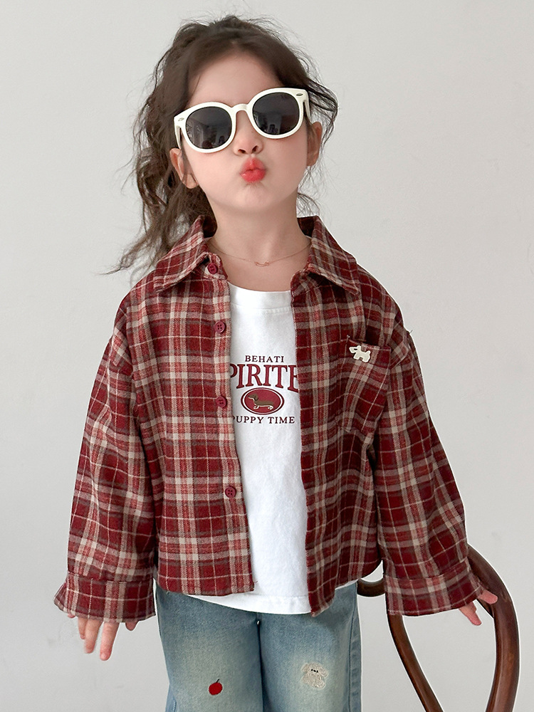 Camisas de niñas primavera y otoño 2025 nuevas camisas de niños chaqueta a cuadros chaqueta de primavera de bebés de niñas chaqueta de moda