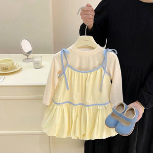Girls Spring Suit 2025 New Style Suspender Dress Little Girl Sweet Fluffy Bud Skirt Two-Piece Set