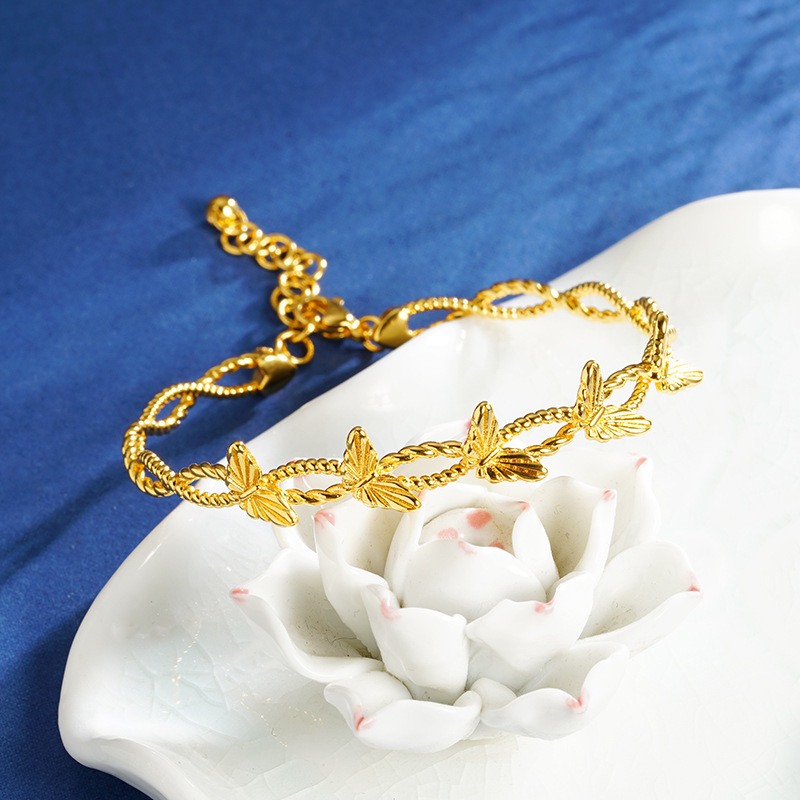 Antiguo método vietnamita oro oro láser coche flor de sombra mariposa luz mariposa pulsera mujer no se desvanece joyas de alta calidad de moda