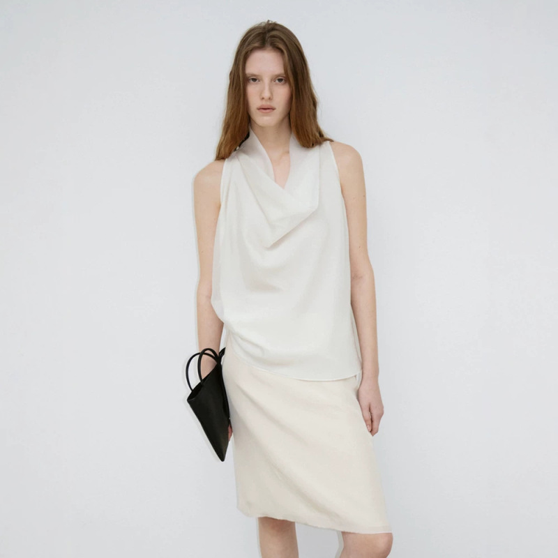 Monoha Sheer Sleeveless Top for Women, Summer High-End Style, Versatile Pleated Draped Collar, Drapey Vest