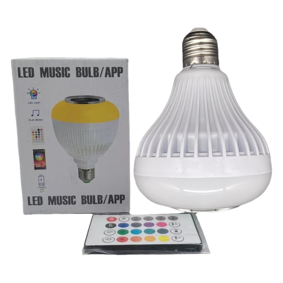 Bombilla LED inteligente con Bluetooth y música, altavoz integrado, control remoto y app, casquillo E27