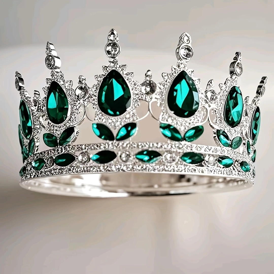 Corona grande de aleación barroca retro con incrustaciones de cristal redondas, estilo reina, para ceremonia de mayoría de edad, tocado de princesa o novia