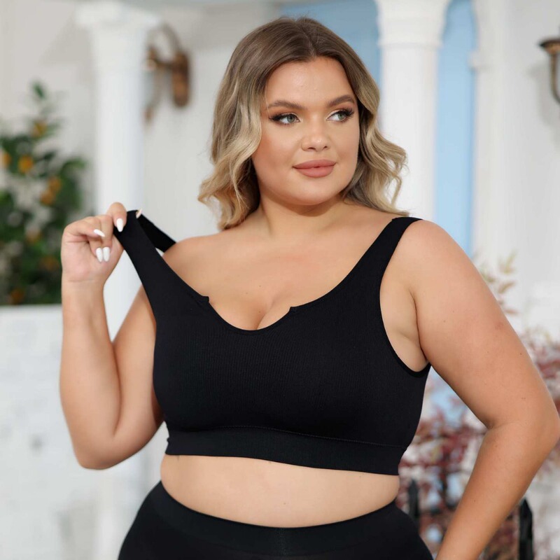 Black European and American Style Women's Tank Top Bra, Solid Color Seamless Underwear with Chest Pads, Export Model, Extra Large Size, Breathable