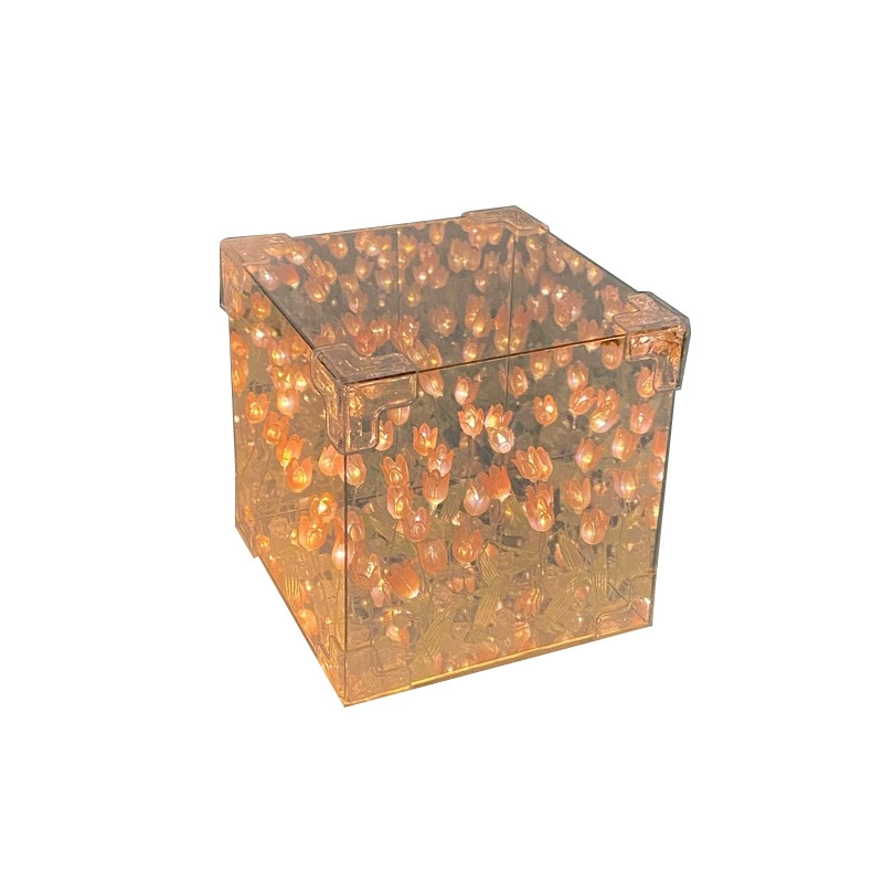 Glass Night Light Cube, Battery LED Flower String, 2–3 m, Giftable Birthday Decor