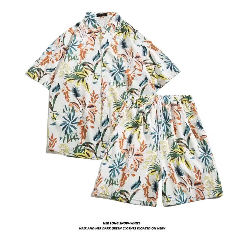 Hawaiian Holiday Loose Beach Pants Seaside Men's Casual Trendy Short Sleeve Shirt Beach suit Summer Shorts