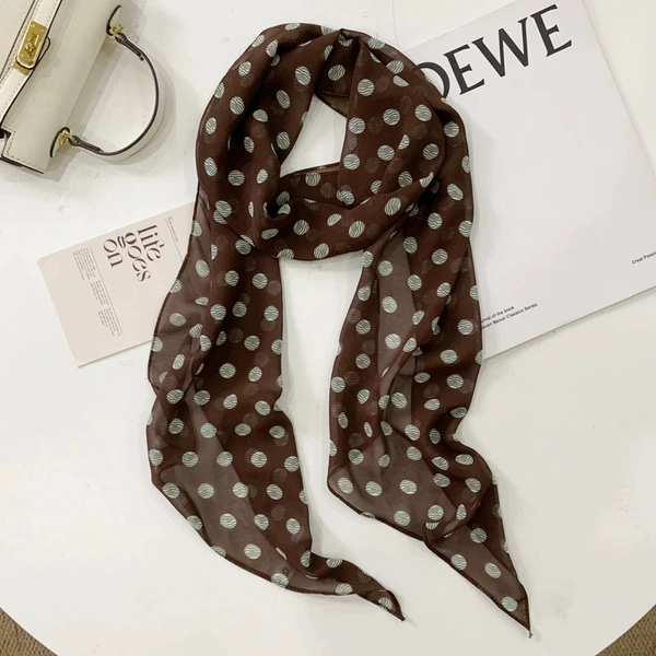 Long silk scarf-polka dot brown