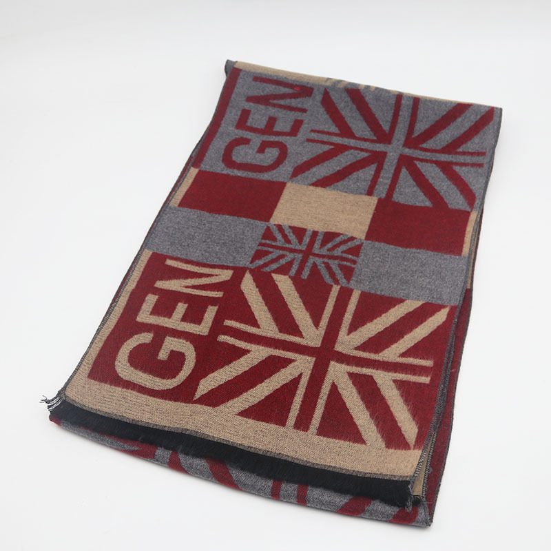 Cachecol de jacquard xadrez com franjas para homem_voghion.com