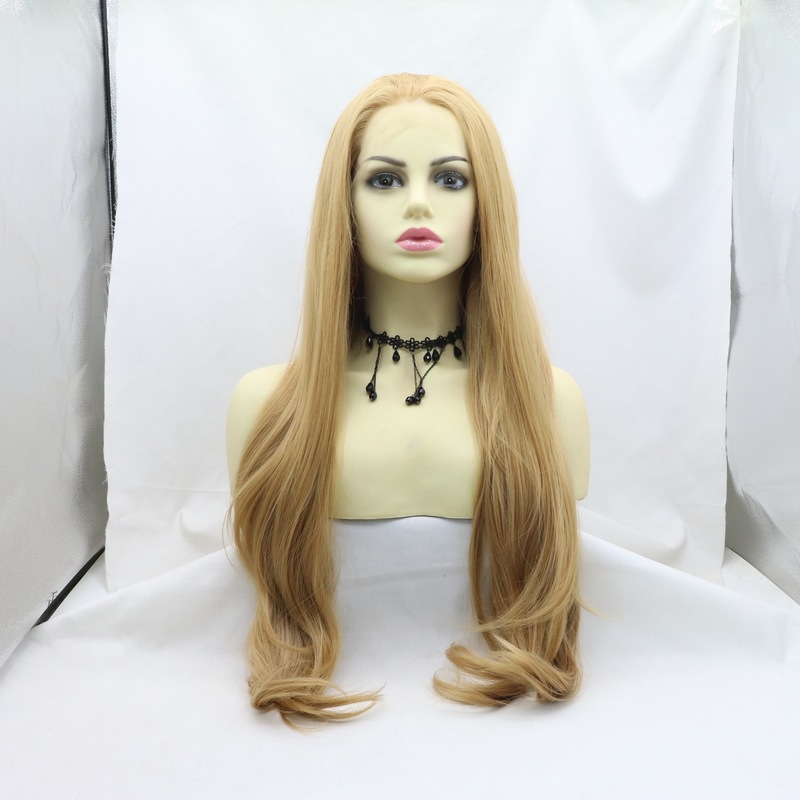 Qingdao Xiemia European and American Wig for Women, Free Parting, Golden Large Wavy Long Curly Hair, High-Temperature Fiber Full Headpiece