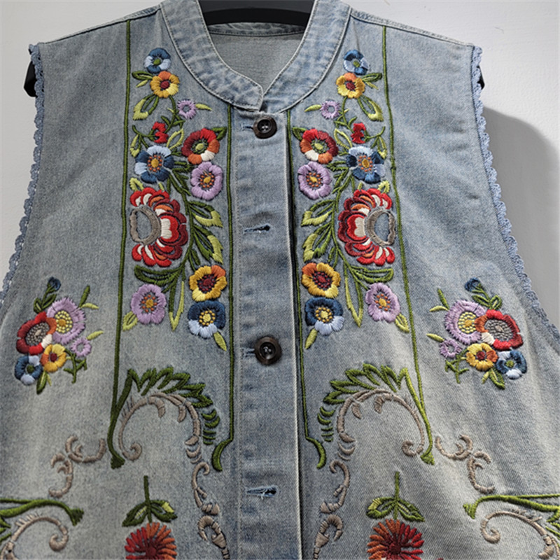 Industria pesada bordada flor chaleco de vaqueros para mujeres 2026 primavera y verano nuevo estilo collar sin mangas camisa de vaqueros casuales image 3