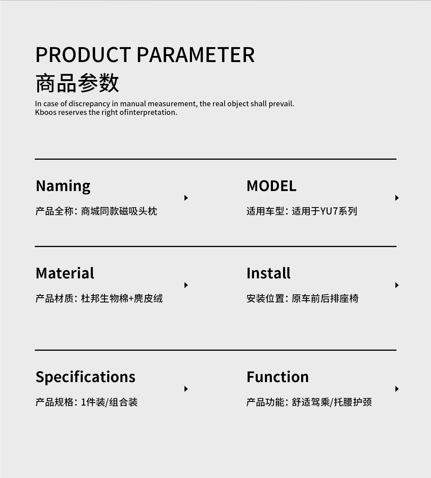 Suitable for Xiaomi Su/Yu7 Magnetic Headrest and Lumbar Support, Official Same Model Suede Neck Pillow, Car Interior Accessories