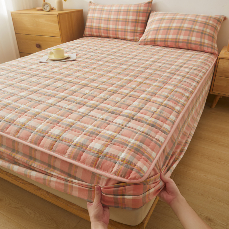 2025 nueva clase A de algodón teñido en hilo de algodón lavado funda de cama cubierta protectora de colchón grueso acolchado funda de cama de una sola pieza