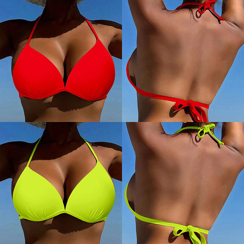 2024 New European and American Bikini Top Women's Gathered Sexy Bra Cross-border Amazon Lace-up Bra