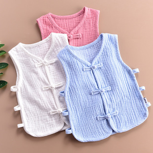 Baby pipa vest solid color cotton gauze summer thin baby cotton linen quilted vest top waistcoat Chinese style