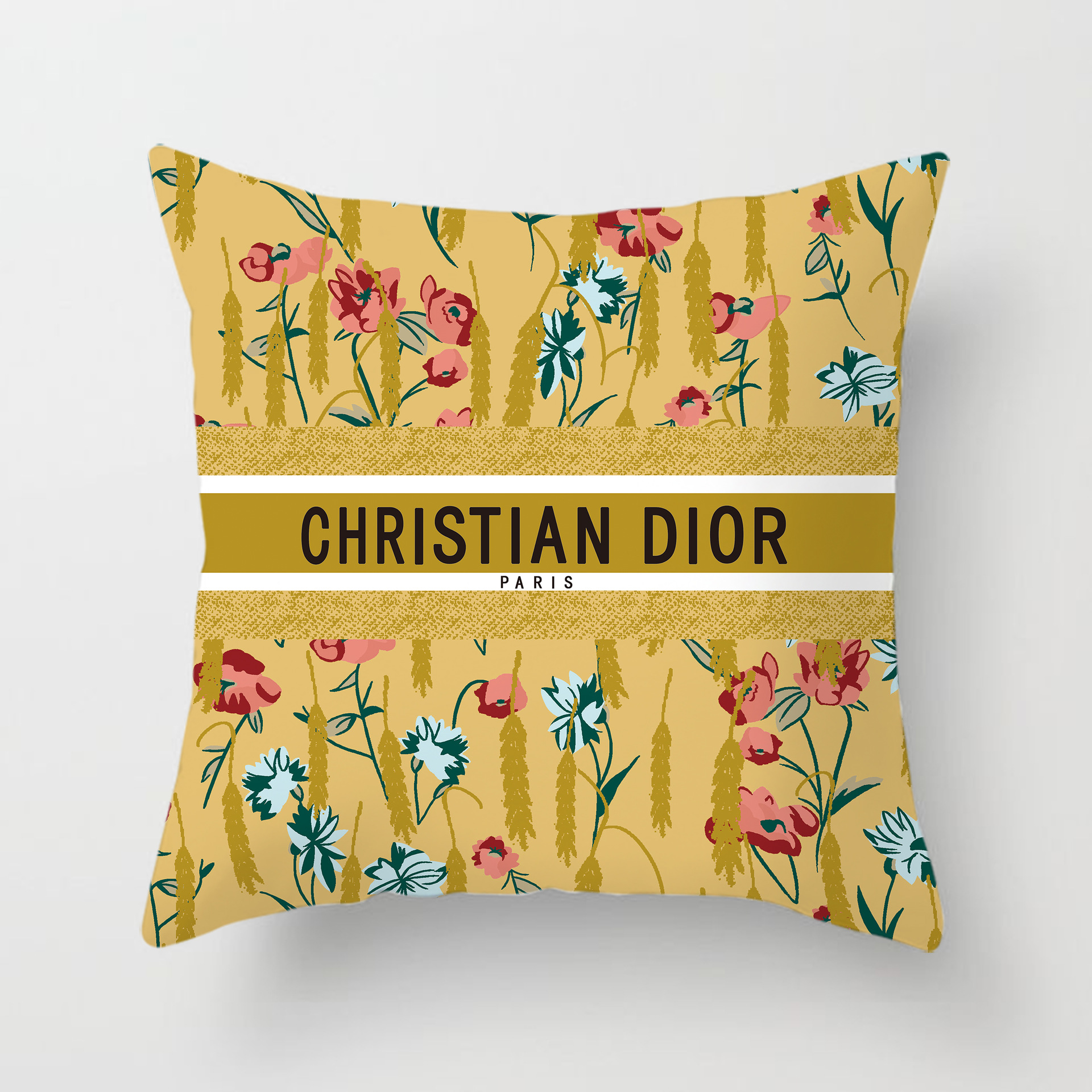 Cross-border AliExpress logo de marca europea y americana logo estilo de lujo ligero estilo cuadrado moda sala de estar sofá funda de almohada de felpa corta