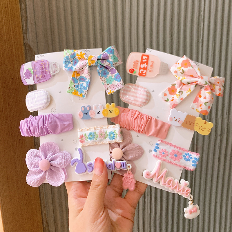 Children's Hair Accessories Floral Bow Hairpin Cartoon Flower Drink Bottle Hairpin Set display picture 3