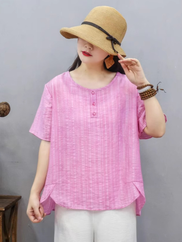 Transfronterizo 2025 primavera y verano nueva camiseta de mujer china impresa de manga corta camiseta de mujer de verano collar redondo literatura y arte image 5