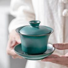 日式窯變粗陶蓋碗 大號手工陶瓷三才蓋碗功夫茶具敬茶碗泡茶杯