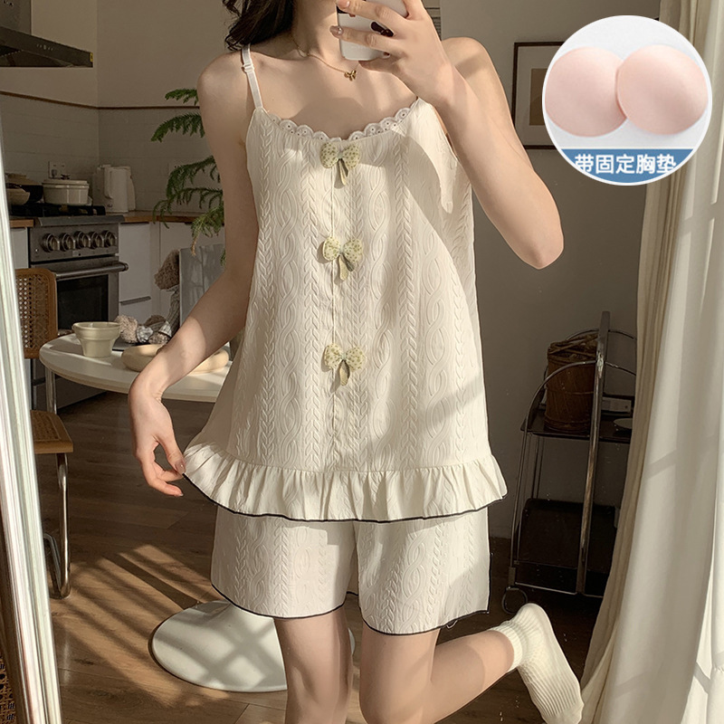 云朵棉睡衣女带胸垫春秋季新款韩版甜美ins风宽松长袖家居服套装|undefined