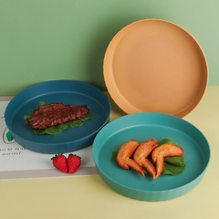 亞馬遜源小麥秸稈裝菜盤吐骨碟子20厘米塑料圓形餐盤廠家代發
