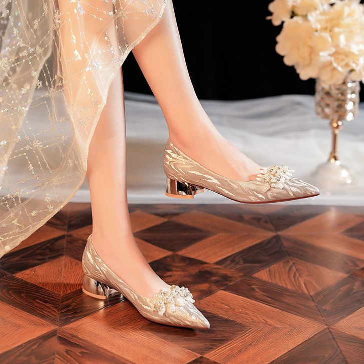 3333C-015 Low Heel Pointed Toe Tiger Skin Pattern High Heels Comfortable Elegant Women's Shiny Wedding Party Shoes_voghion.com