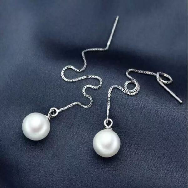 Long fashionable Korean elegant earrings from pearl with tassels