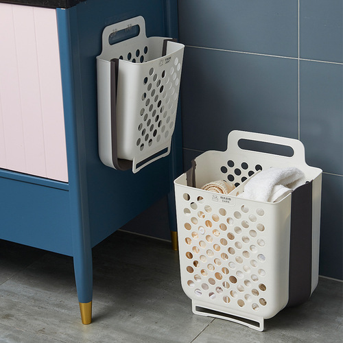 Foldable dirty clothes basket household wall-mounted hole-free bathroom debris storage basket dirty clothes basket bathroom to store clothes