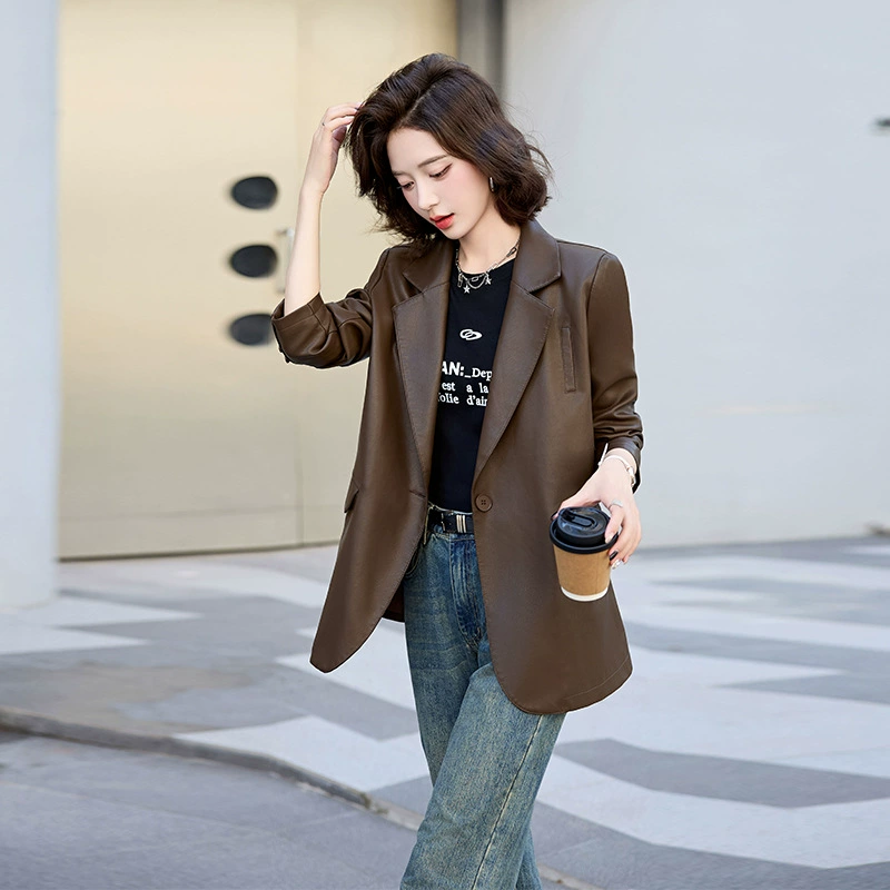 2024 осень новый женский костюм темперамент модный хаки дикий PU кожаный костюм повседневный куртка Z6626