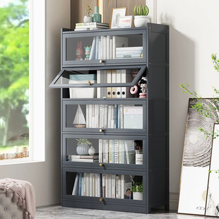 Bookshelf Storage Rack Floor Multi-Layer Dustproof Solid Wood Bookcase with Door Children's Household Living Room Storage Display Cabinet for Students