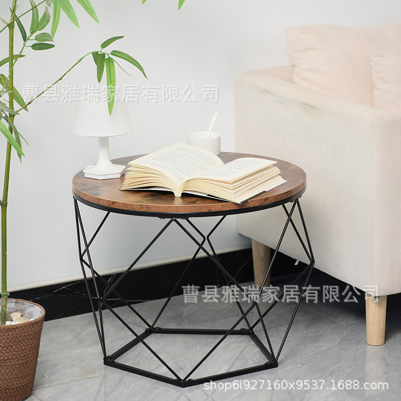 北欧复古圆形茶几铁艺网红沙发边几阳台咖啡桌现代小户型卧室桌|undefined