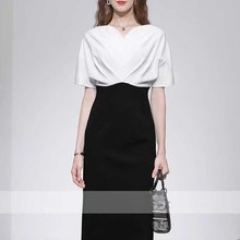 春夏新款小礼服女赫本风小黑裙连衣裙复古显瘦拼接a字裙