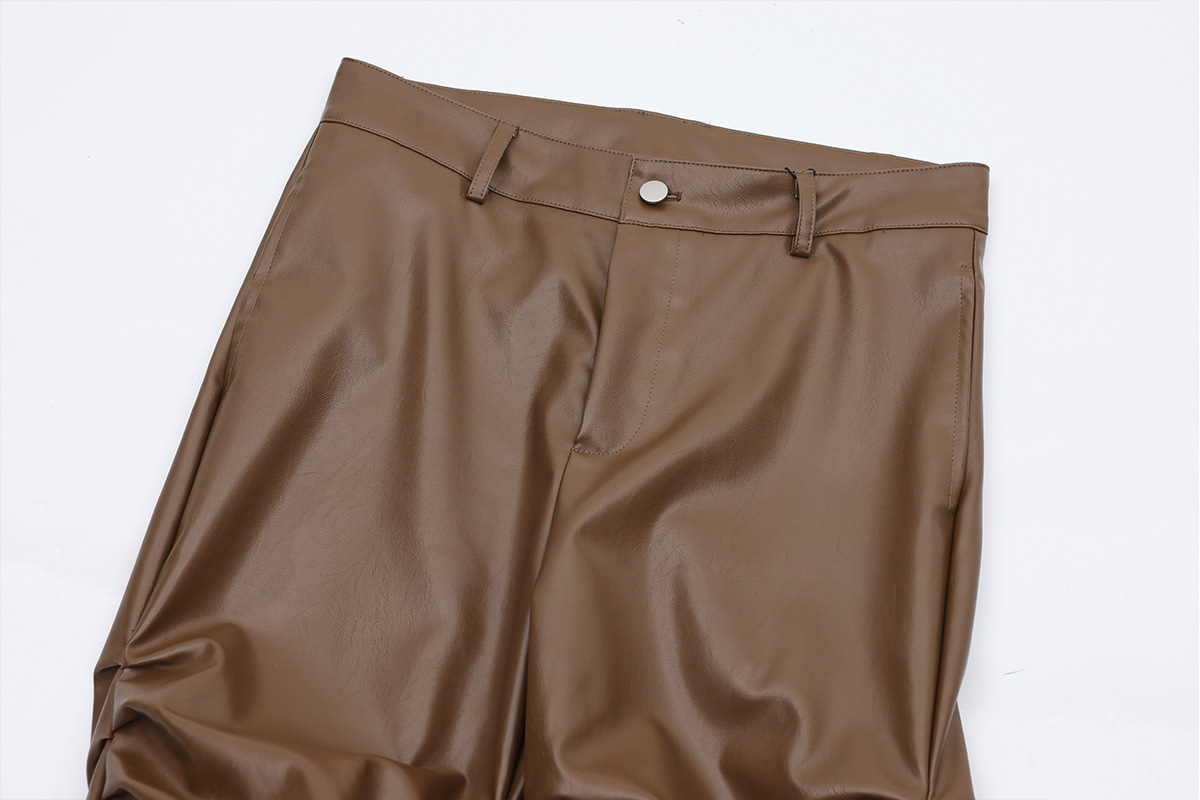 Pantalon en cuir PU d'inspiration punk pour homme - Coupe skinny style moto avec plis subtils, pantalon long slim taille haute (noir, S-XL)_voghion.com