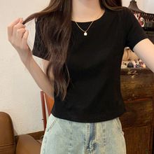 基础款纯色短袖t恤女夏季新款韩版修身正肩高腰打底衫女上衣短款