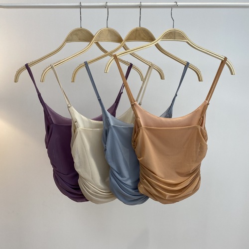 Small V-Neck Ruffled Retro Mesh Backless Top with Adjustable Straps