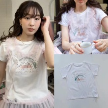 韩国小众 24新款 宽松印花圆领短款短袖T恤上衣女