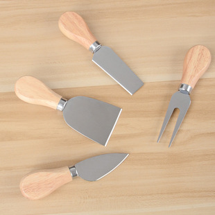 In stock stainless steel cheese knife suit cheese knife dessert four-piece set comfortable wooden handle cake shop special set
