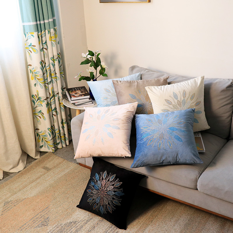 Moderno semplice colore olandese velluto strass fiore federa decorazione della casa modello camera divano cuscino fodera all'ingrosso_voghion.com