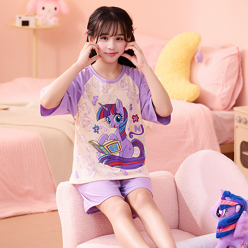 Verano niñas pijamas algodón peinado fino traje de manga corta niños niñas estilo occidental grande lindo homewear