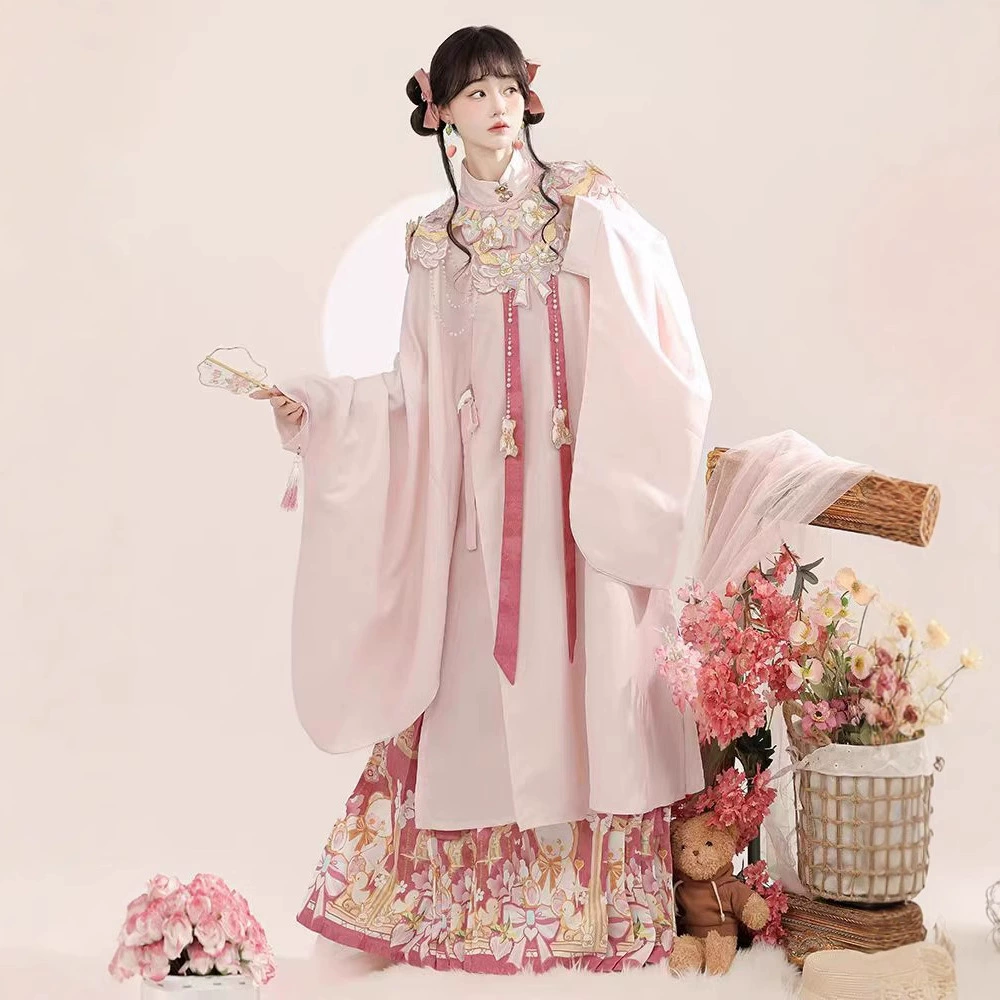 Весенний новый Hanfu женский взрослый Ming тяжелая вышивка облачное плечо длинное платье платье с лапшой