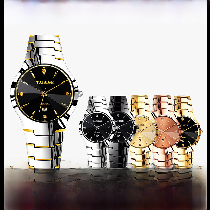 TAISIGE复古不退色乌钢男表圆形条钉深度防水单历商务批发礼品表