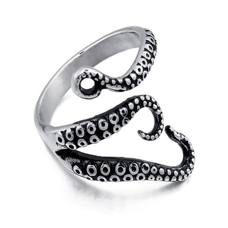 Cross-Border fashion new jewelry eight-claw octopus tentacle opening ring punk retro mini men's jewelry