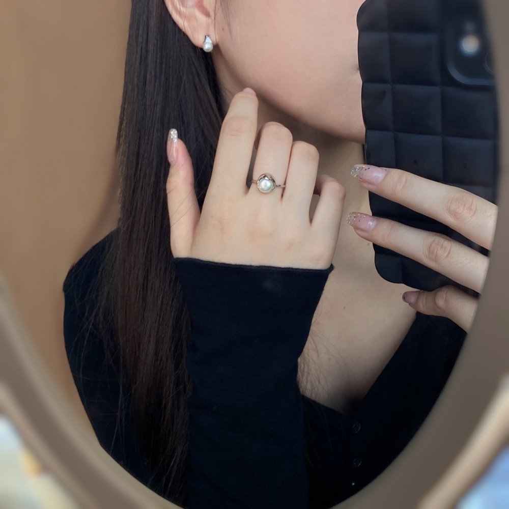 Fashion Geometric Sterling Silver Plating Artificial Pearls Open Ring