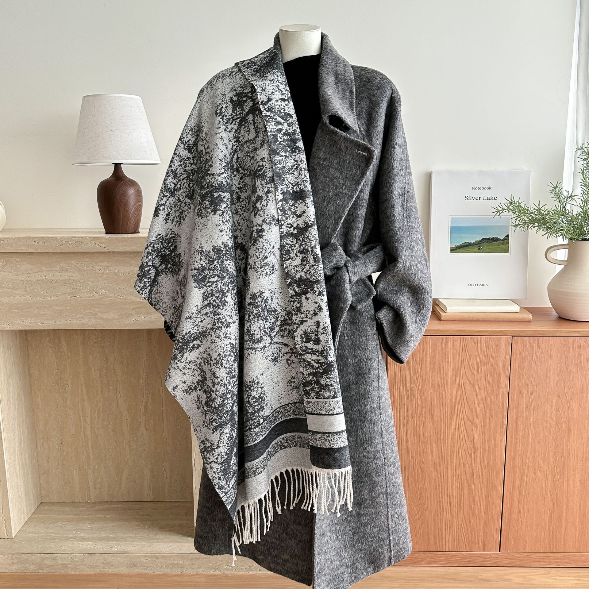korean new style cashmere-like air conditioning shawl women‘s outer wear internet celebrity cloak autumn and winter niche retro plaid warm scarf