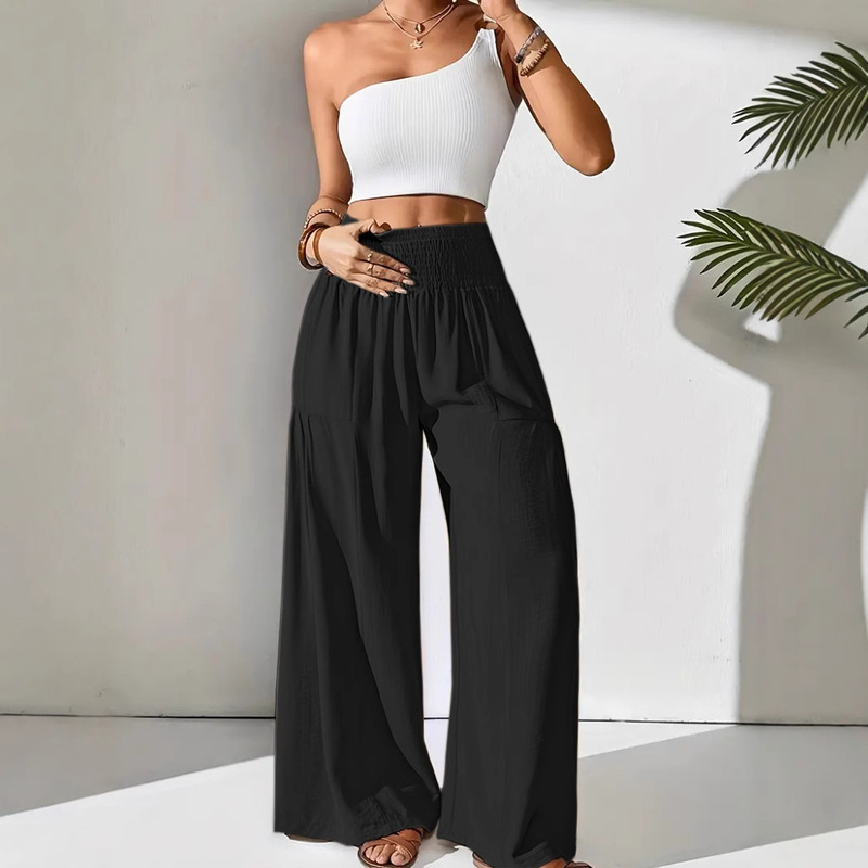 Amazon Cross-Border Foreign Trade European and American New Autumn Women's Solid Color Pocket Pleated High-Waisted Jogger Pants Casual Pants