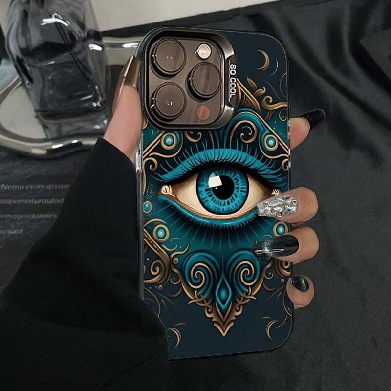 Blue and Green Totem Eye Suitable for Apple 15Promax Mobile Phone Case Iphone16Pro Explosion 14Pro Classy 13 European and American